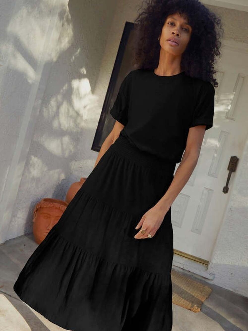 NATION LTD Martine Black Pima Cotton Midi Dress Small